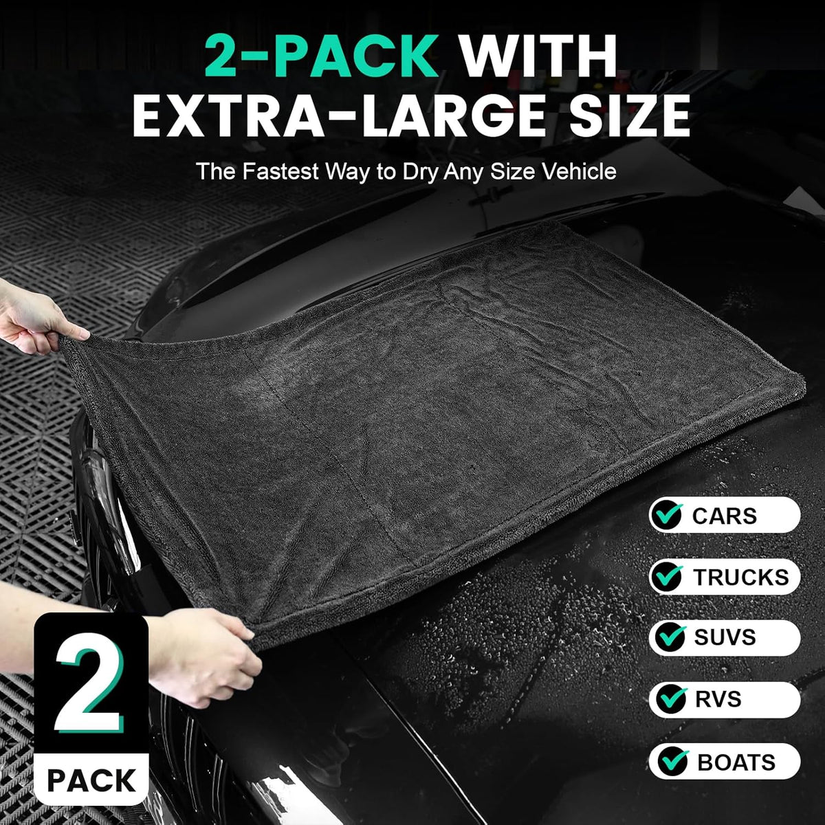 TEAWOO 3-Pack Microfiber Towels for Cars (24" x 35"), Extra Large Super Absorbent Car Drying Towel, Drying Towel for Car & Trucks, Car Towels Drying with No Streaks & Scratches