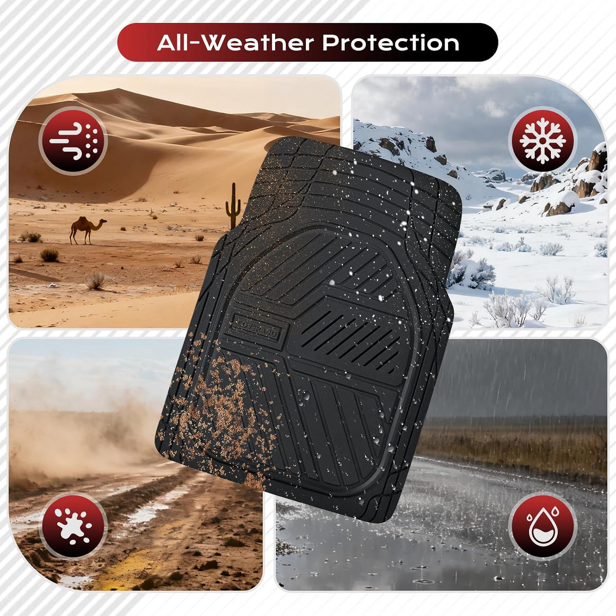Coverado Car Floor Mats All Weather Waterproof Deep Dish Anti-Slip Car Mats Set, Heavy Duty Rubber Floor Mats for Cars, Universal Trim to Fit Automotive Floor Mats for Cars Trucks SUV, Black&Red