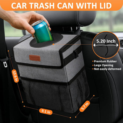 Vankor Car Trash Can Bin with Lid Hanging for Back Seat, Car Accessories for Women Men Leak Proof Automotive Garbage Cans Leakproof Vehicle Trash Can for Truck SUV Black