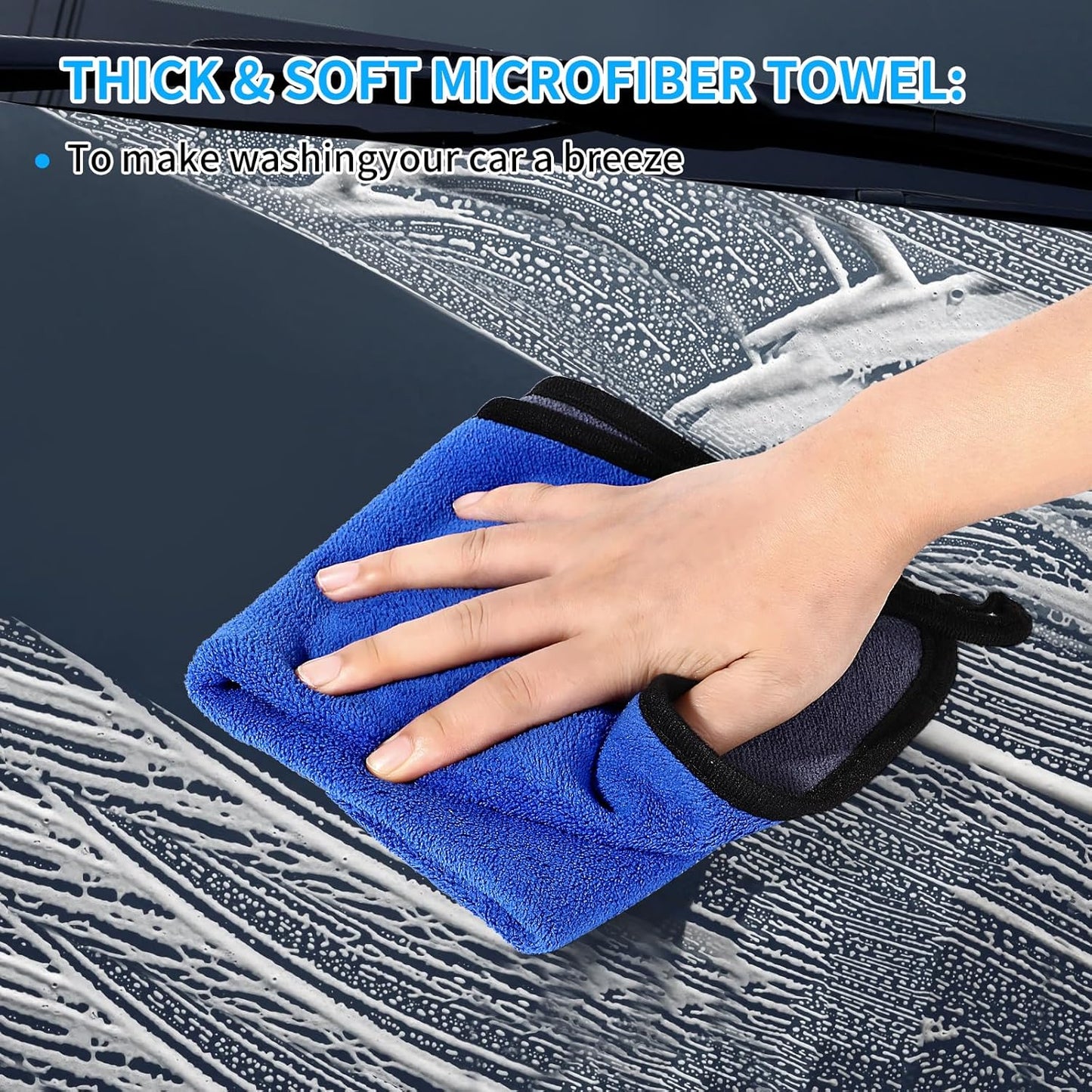 Wontolf 62'' Car Wash Brush with Long Handle Chenille Microfiber Car Wash Mop Mitt Kit Car Detailing Brush Cleaning Kit Window Squeegee Car Duster Drying Towels Tire Brush for Cars RV Truck Boat