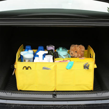 Car Suv Trunk Organizer,Sturdy Storage Organizer for Car Accessories,Tools,Sundries.Upgraded 4 Carrying Handles,72L,Foldable,Waterproof,Multi Compartment,2 Straps for Fixation (Yellow B)
