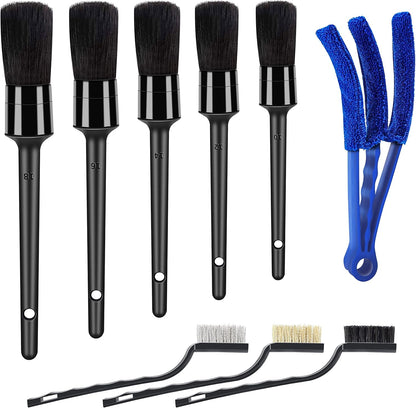 HMPLL 10pcs Auto Car Detailing Brush Set Car Interior Cleaning Kit Includes 5 Boar Hair Detail Brush,3 Wire Brush, 2 Air Vent Brush for Cleaning Car Interior Exterior, Dashboard Engines Leather Wheel