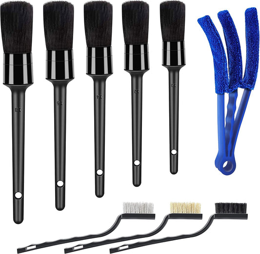 HMPLL 10pcs Auto Car Detailing Brush Set Car Interior Cleaning Kit Includes 5 Boar Hair Detail Brush,3 Wire Brush, 2 Air Vent Brush for Cleaning Car Interior Exterior, Dashboard Engines Leather Wheel