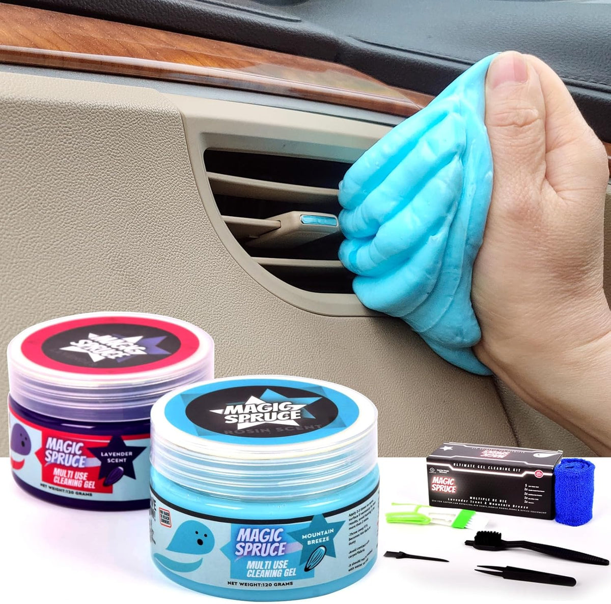 MAGIC SPRUCE Car Cleaning Gel, Reusable Auto Detailing Putty for Interior Dashboard Vents, Non-Toxic Dust Remover for Car Keys Keyboard PC Laptop, Scented Cleaning Products,Stocking Stuffers for men