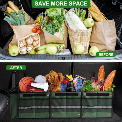 Car Trunk Organizer,Heavy Duty Collapsible 95 L Capacity Car Trunk Storage Organizer,Multi-Compartment Pockets, Adjustable Straps - Ideal for Travel, Camping, Shopping,Perfect for SUV, Truck, Sedan