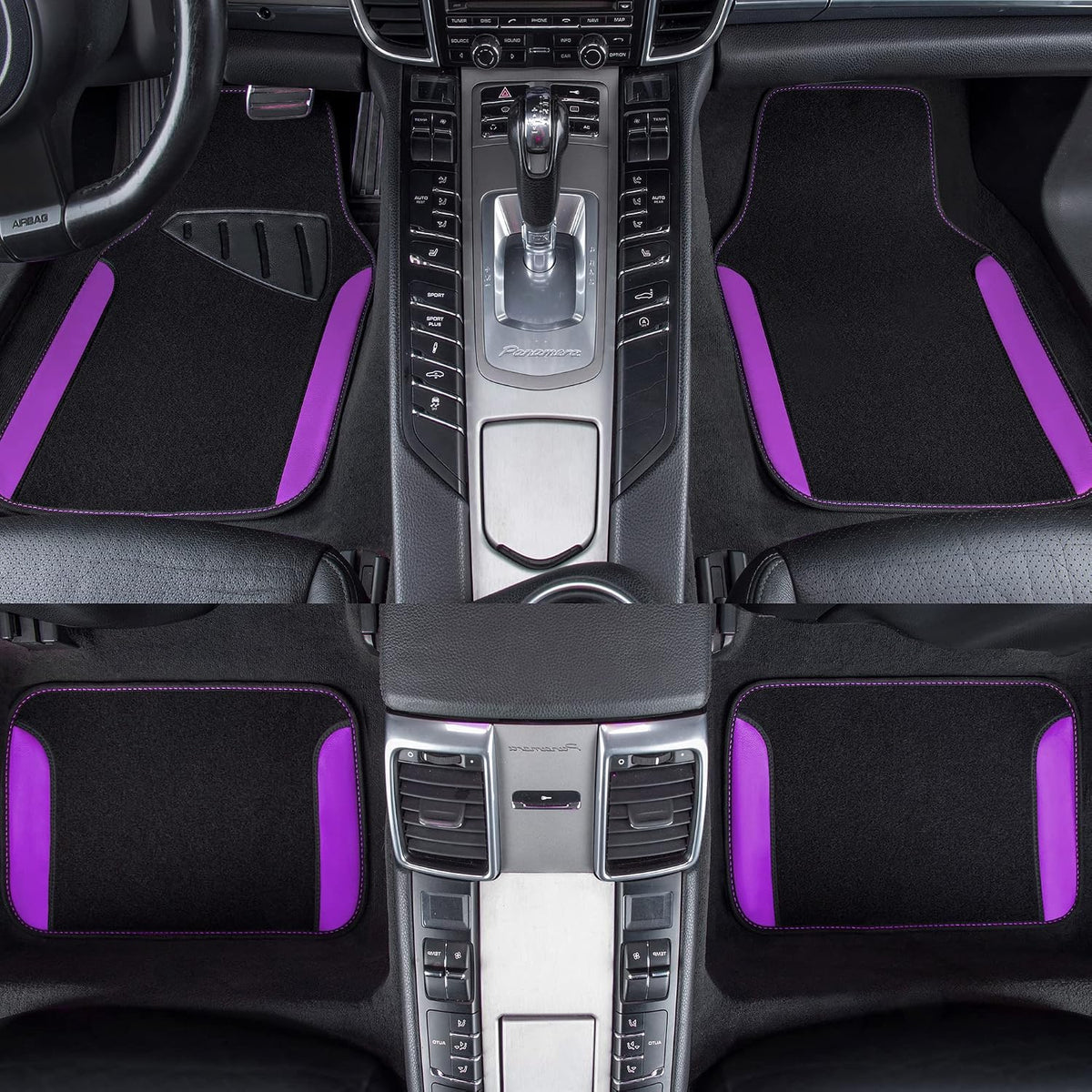 CAR PASS Rainbow Waterproof Universal Fit Faux Leather Car Carpet- Anti-Slip Nibbed Backing Floor Mats for SUV, Vans,Sedans,Trucks, Automotive Set of 4 for Women (Black with Red)