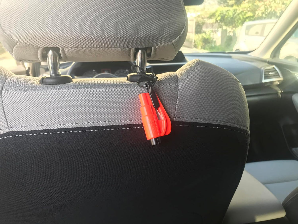 RESQME The Original Emergency Keychain Car Escape Tool, 2-in-1 Seatbelt Cutter and Window Breaker, Made in USA, Family Pack of 3 - Blue, Pink, Yellow -Compact Emergency Hammer
