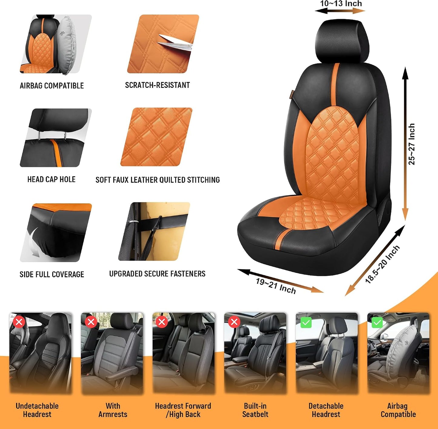 CAROMOP Luxury PU Leather Car Seat Covers Full Set-Waterproof Seat Protectors with Split Bench Seat Covers for Cars-Universal Cars Interior Covers for Sedans, SUVs, Pick-up Trucks(Gray/Gray Line)