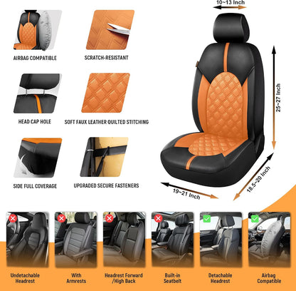 CAROMOP Luxury PU Leather Car Seat Covers Full Set-Waterproof Seat Protectors with Split Bench Seat Covers for Cars-Universal Cars Interior Covers for Sedans, SUVs, Pick-up Trucks(Gray/Gray Line)