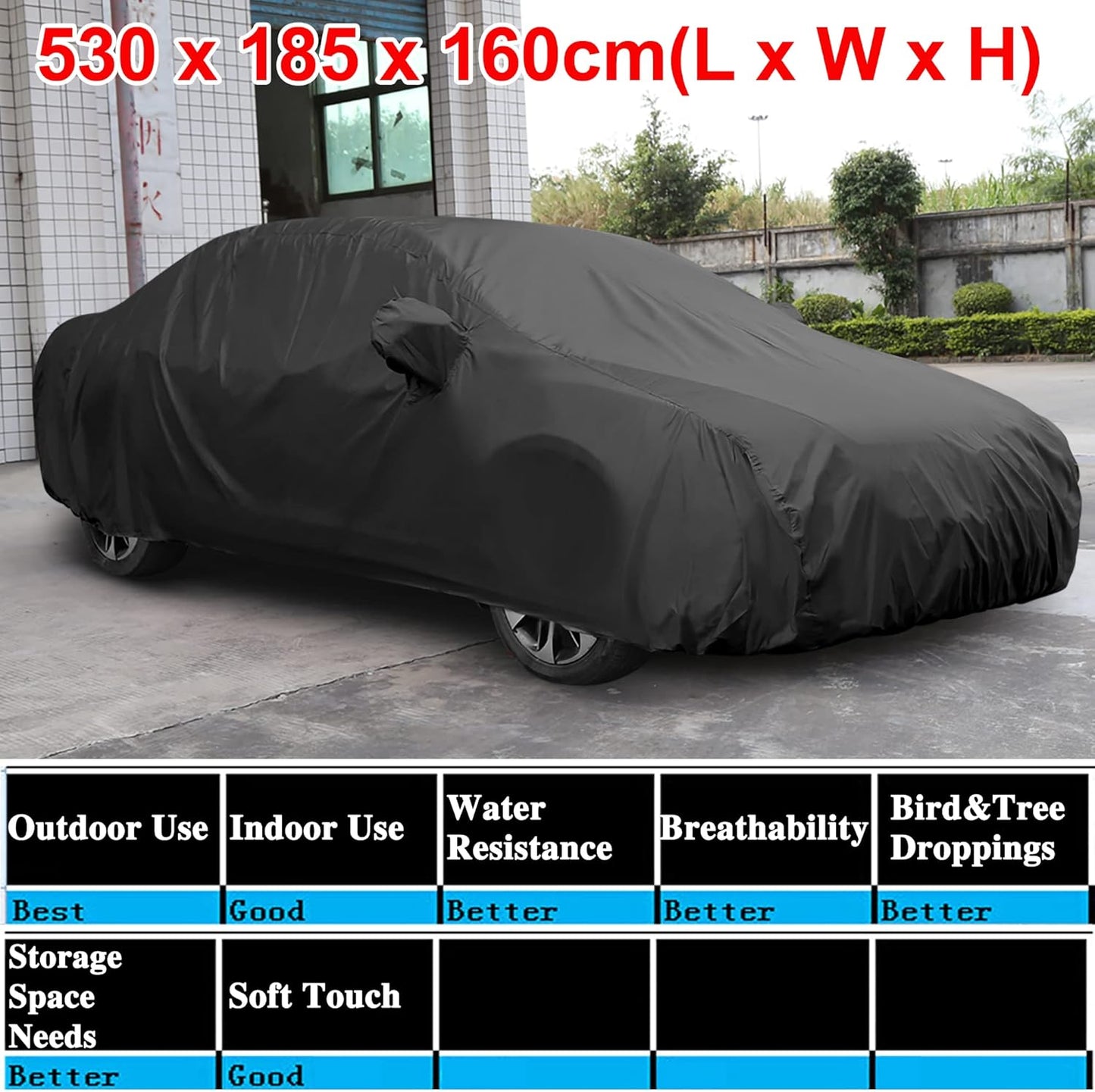 uxcell Car Cover Waterproof All Weather for Car, Full Car Cover Rain Sun Protection Universal Fit for Sedan 178''-185''