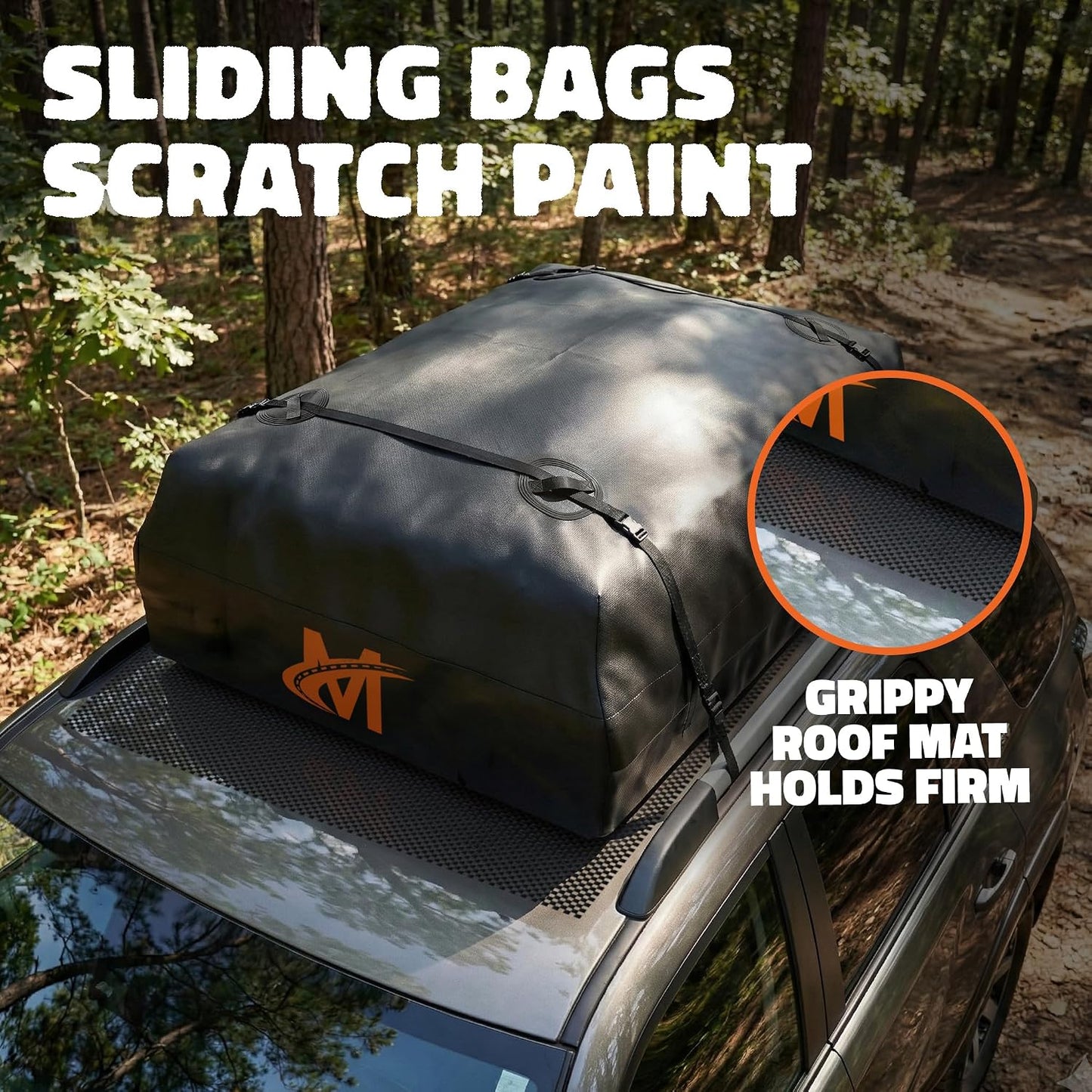 Mockins 16 Cu Ft Weatherproof No Rack Rooftop Cargo Carrier Bag 45"x34"x18" | Rooftop Cargo Bag for Top of Car | Car Topper Luggage Carrier Waterproof Set w/ Accessories | Vehicle Soft-Shell Carriers