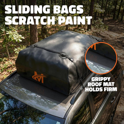 Mockins 16 Cu Ft Weatherproof No Rack Rooftop Cargo Carrier Bag 45"x34"x18" | Rooftop Cargo Bag for Top of Car | Car Topper Luggage Carrier Waterproof Set w/ Accessories | Vehicle Soft-Shell Carriers