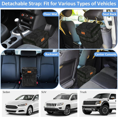 ELONGRIVER Car Trash Can Bin for Back Seat Leak Proof, Cute Car Trash Bag Hanging, Vehicle Trash Can for SUV Truck Van, Automotive Garbage Cans Front Seat Black