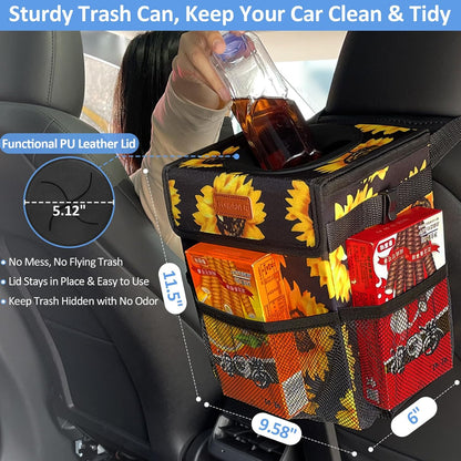ELONGRIVER Car Trash Can Bin for Back Seat Leak Proof, Cute Car Trash Bag Hanging, Vehicle Trash Can for SUV Truck Van, Automotive Garbage Cans Front Seat Black