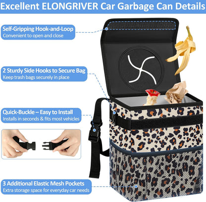 ELONGRIVER Car Trash Can Bin for Back Seat Leak Proof, Cute Car Trash Bag Hanging, Vehicle Trash Can for SUV Truck Van, Automotive Garbage Cans Front Seat Black