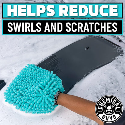 Chemical Guys MIC513 Big Noodle Chenille Microfiber Scratch Free Supersized Car Wash Mitt for Cars, Trucks, SUVs, RVs & More, Turquoise (11" x 12")