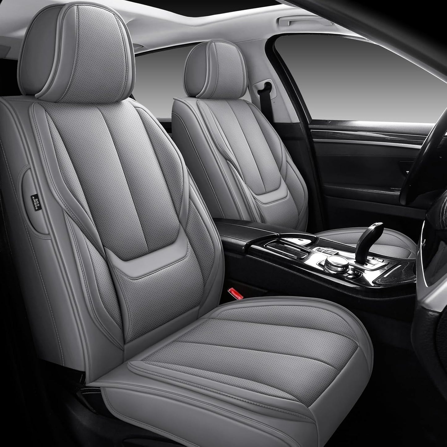MINGBRON Car Seat Cover Full Set, Leather Car Seat Cover, Waterproof Seat Covers, Car Seat Cushion, Nappa Leather Seat Covers Car Seat Protector Universal Fit Most Cars Black
