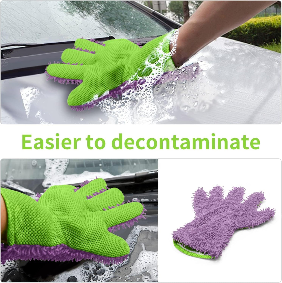 BokWin 2-Pack Car Wash Mitt Scratch Free, 5-Finger Microfiber Wash Mitts, Car Interior Exterior Cleaning Gloves, Auto Chenille Washing Sponge Kits for Cleaning Wheel Tight Spot