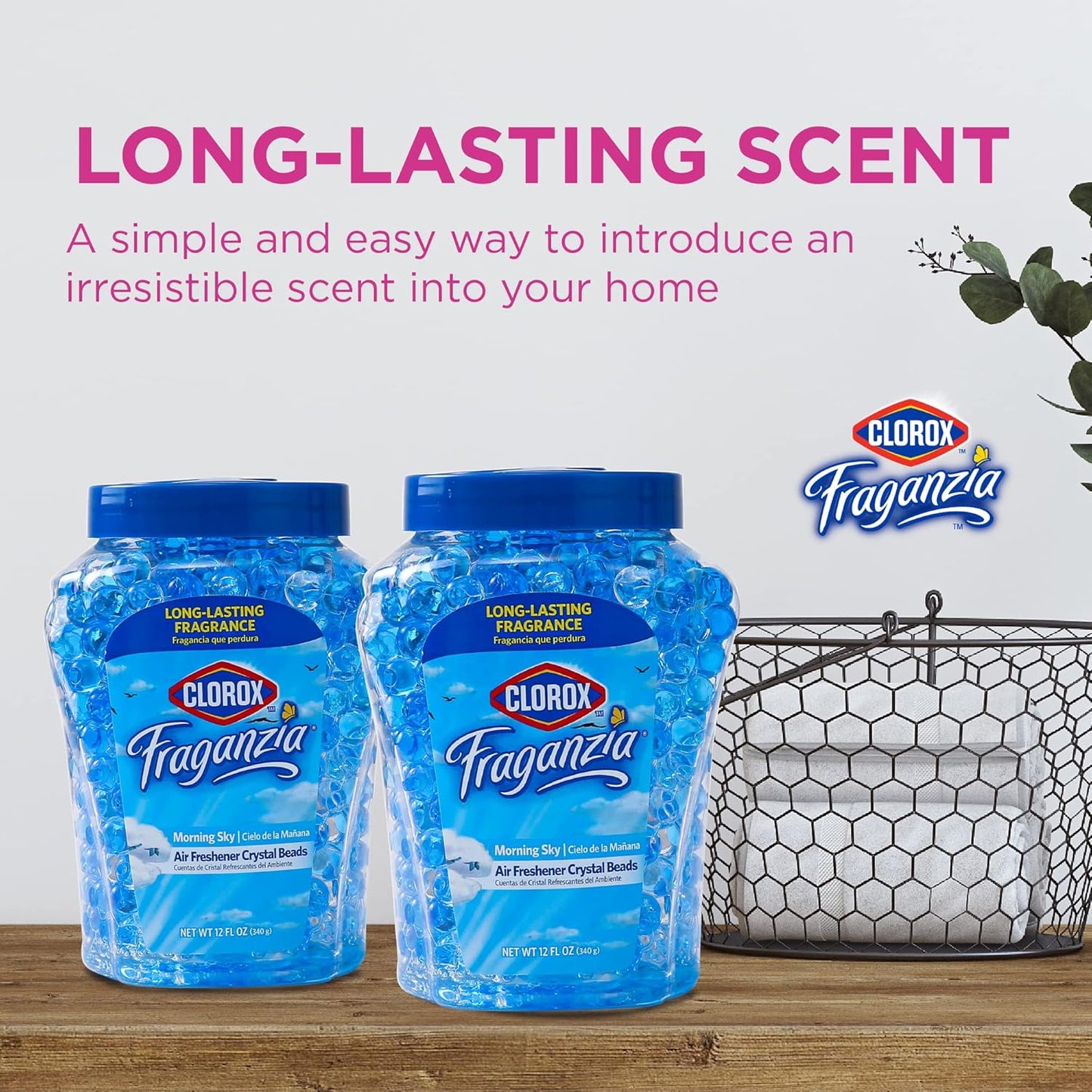 Clorox Fraganzia Crystal Beads Air Freshener, Long Lasting Room Deodorizer and Odor Eliminator Gel Beads to Freshen Home, Car, or Office, Fresh Ocean Breeze Scent, 12 Fl Oz