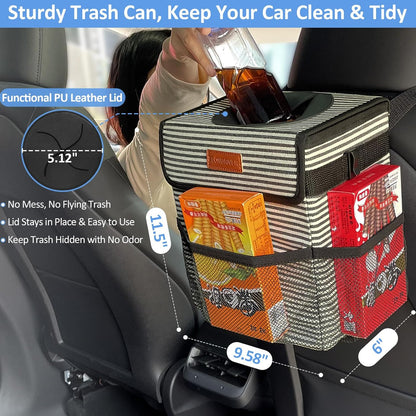 ELONGRIVER Car Trash Can Bin for Back Seat Leak Proof, Cute Car Trash Bag Hanging, Vehicle Trash Can for SUV Truck Van, Automotive Garbage Cans Front Seat Black