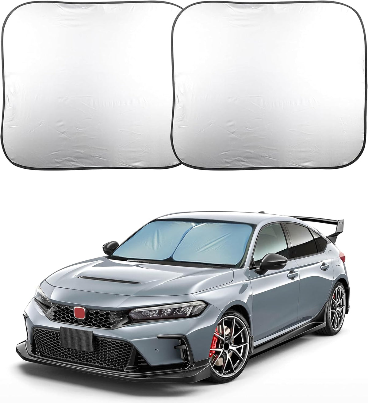 EcoNour 2 Piece Foldable Car Windshield Sun Shade – UV & Heat Protection, Interior Cooling, Durable Upgraded Design, Easy Fold, Front Window Sunshade - Medium (31" L x 28" W)