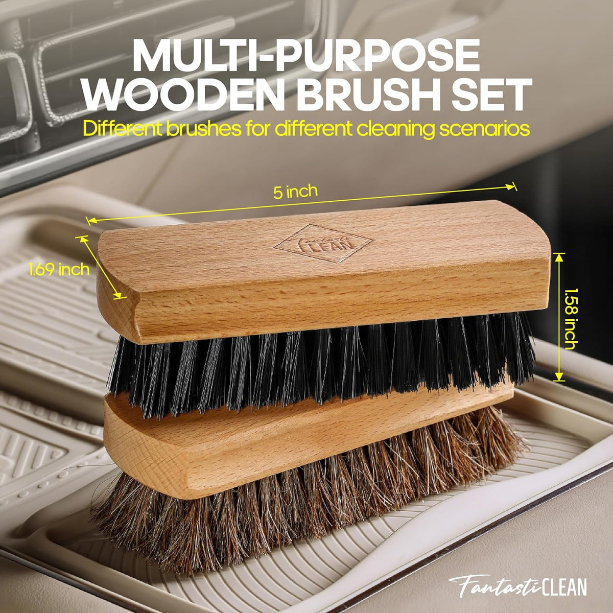 Fantasticlean 9PCS Car Interior Detailing Set, Microfiber Cloth & Applicator, Single-Head Detailing Brushes, Natural Bristles, Scratch-Free & Ultra-Soft for Seats Leather Care or Cleaning