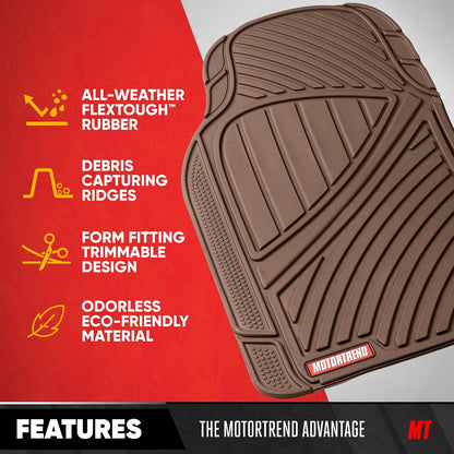 Motor Trend FlexTough Performance All Weather Rubber Car Floor Mats - 3 Piece Floor Mats Automotive Liners for Cars Truck SUV, Heavy-Duty Waterproof (Black)