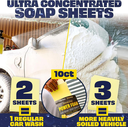 Foam King Car Wash Soap Strip (10ct = 5 Car Washes) - Concentrated Car Cleaning Soap Sheet, No Plastic Bottle - For Foam Cannons Guns, Bucket Wash. Safe for Cars, Trucks, Motorbikes - Citrus Scent