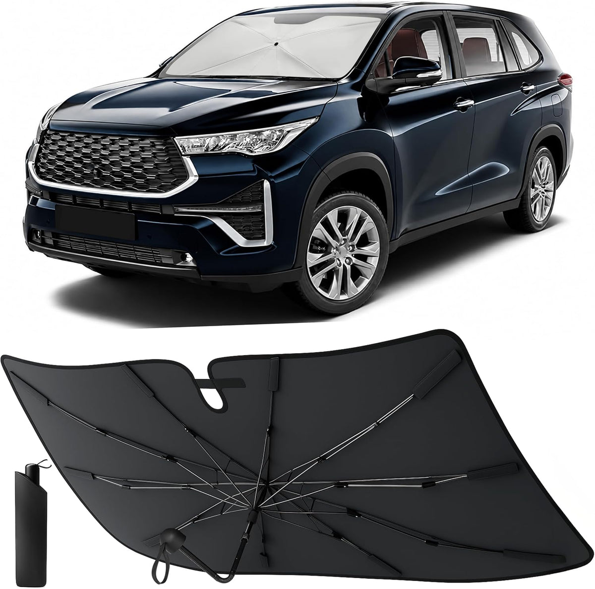 Econour Windshields Sun Shade for Car | Medium Foldable Car Sunshade & Window Tint | UV & Heat Protection Front Window Sun Shield, Keeps Interior Cool, Fits Sedans SUVs & Trucks (57” x 33”)