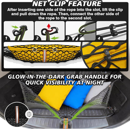 Muslogy Truck Bed Cargo Net Trunk Netting Compatible with 2023-2025 2026 Honda CR-V Accessories, Pickup Cargo Organizer SUV Sedan Storage Net w/Heavy Duty Carabiners - Colors A