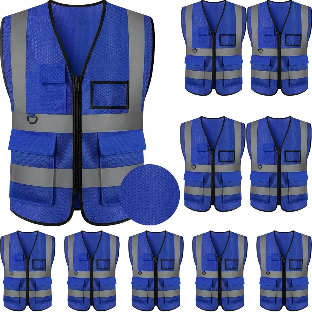 Reflective Mesh Safety Vest, Breathable Hi Vis Vest Construction Work with 5 Pockets and Zipper for Men Women