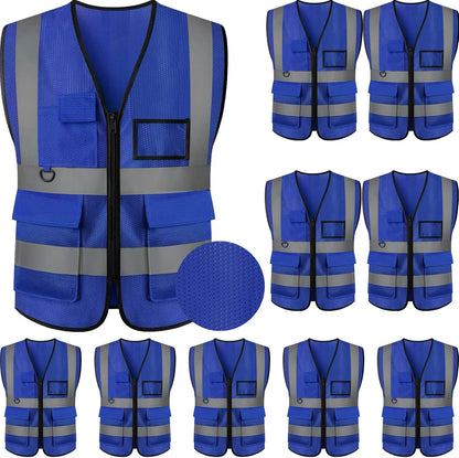 Reflective Mesh Safety Vest, Breathable Hi Vis Vest Construction Work with 5 Pockets and Zipper for Men Women