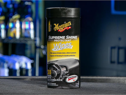 Meguiar's Supreme Shine Protectant Wipes - Convenient Protectant Wipes with UV Blocking for Durable Protection, Premium Car Wipe that Clean and Leave a Non-Greasy Glossy Shine, 30 Count