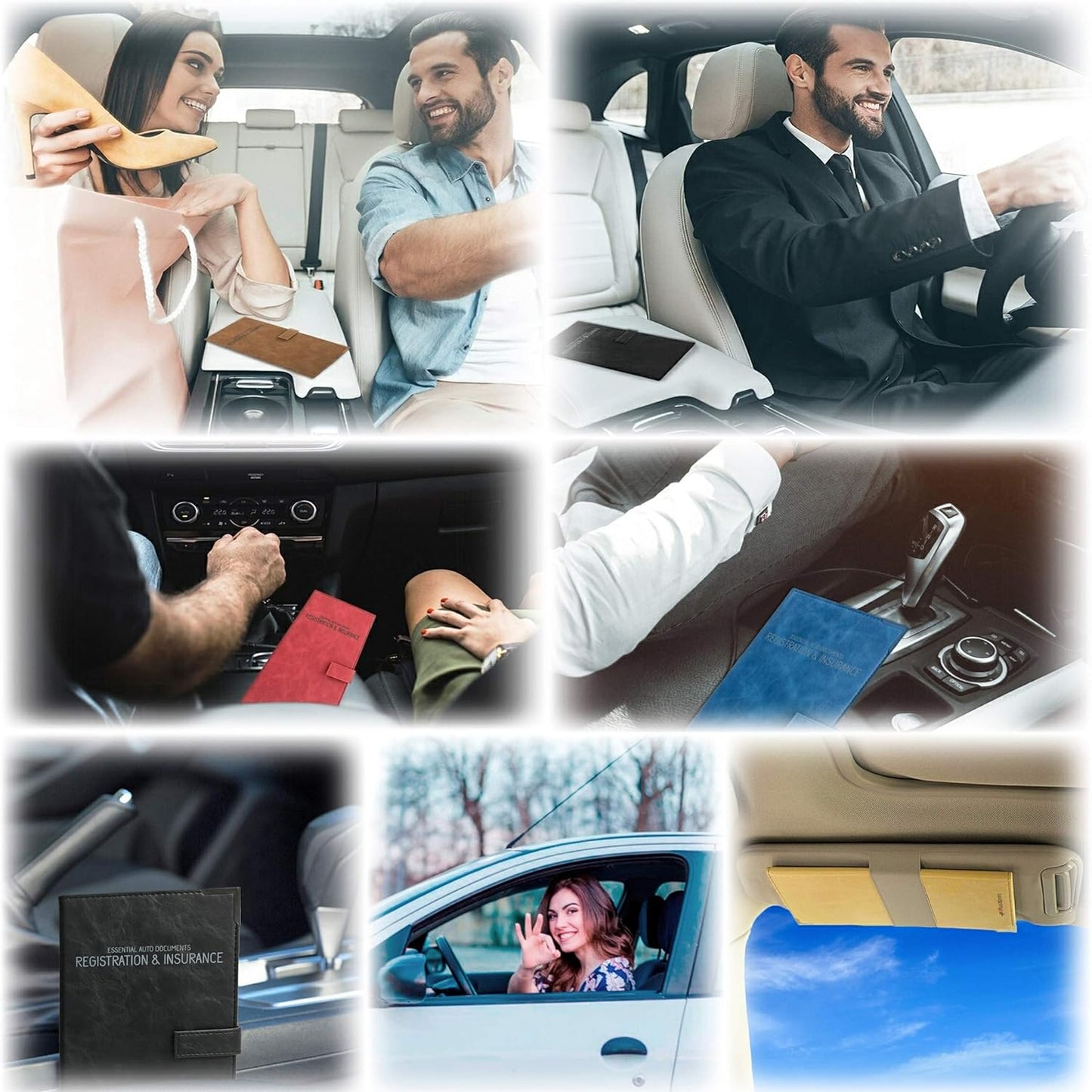 Auto Insurance and Registration Card Holder - Vehicle Glove Box Document Organizer - Car Essential Paperwork Holder for DMV, AAA, Contact Information Cards - Premium PU Leather Wallet Case - Black