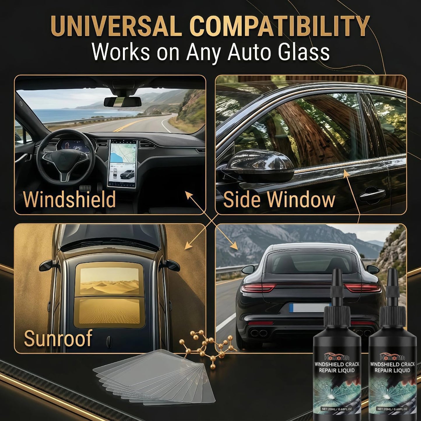 Windshield Crack Repair Kit – Quick Windshield Repair Kit, Nano Glass Fluid Windshield Chip Repair Kit for Bullseye, Star & Linear Cracks – Car Windshield Crack Repair Kit Fluid
