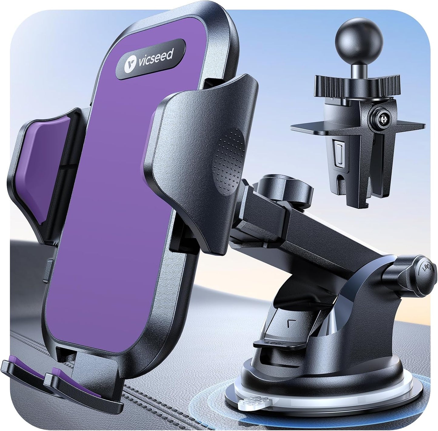 VICSEED 2026 Ultimate Sturdy Car Phone Holder [Upgraded 95+LBS Strongest Suction] Universal Long Arm Cellphone Mount for Car Dashboard Windshield Vent Truck Boat for iPhone 17 16 Pro Max & Android