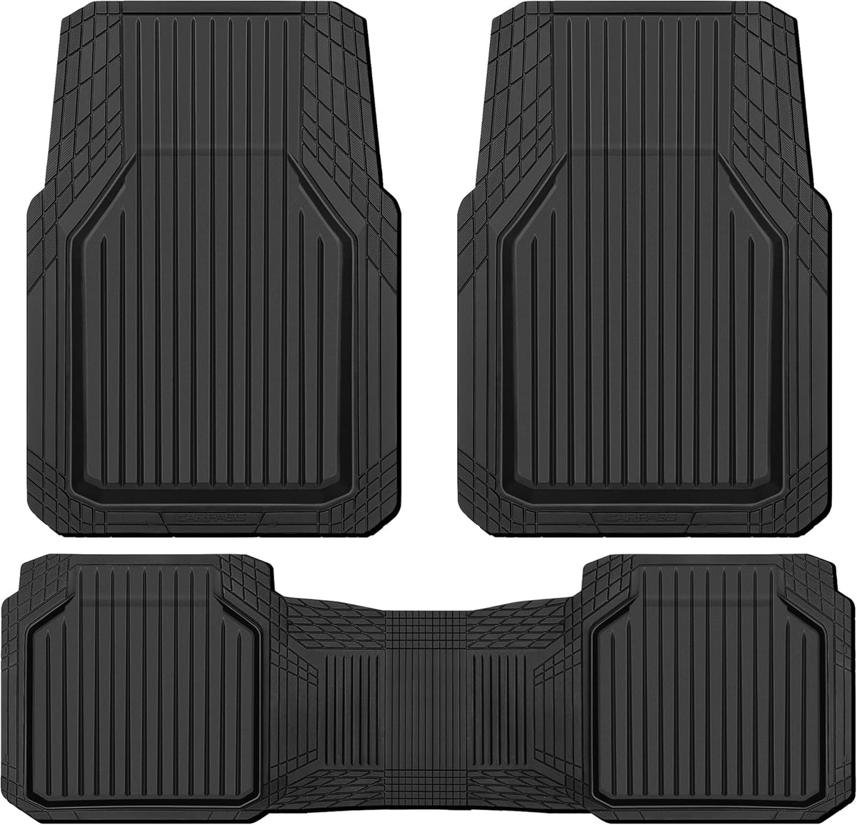 CAR PASS Heavy Duty Rubber Floor Mats for Car, Waterproof Liner Deep Dish Car Mats Full Sets, Universal Trim to Fit for SUV Truck Sedans Vans, All Weather Automotive Floor Mats 3pcs, Solid Black