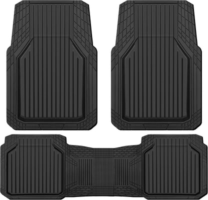 CAR PASS Heavy Duty Rubber Floor Mats for Car, Waterproof Liner Deep Dish Car Mats Full Sets, Universal Trim to Fit for SUV Truck Sedans Vans, All Weather Automotive Floor Mats 3pcs, Solid Black