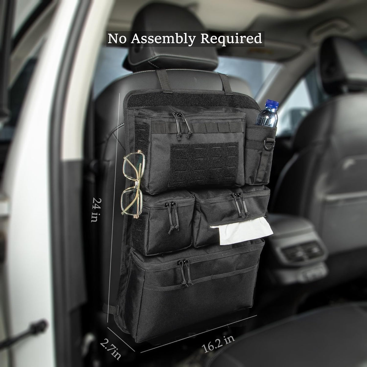 6 Pack Tactical Molle Car Seat Back Organizer - Tactical Vehicle Panel Organizer with 5 Detachable Molle Pouch,US Flag Patch and Keychain,Great Trunk Accessories for Man