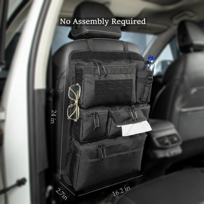6 Pack Tactical Molle Car Seat Back Organizer - Tactical Vehicle Panel Organizer with 5 Detachable Molle Pouch,US Flag Patch and Keychain,Great Trunk Accessories for Man