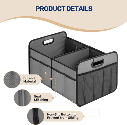 YSSOA Car Trunk Organizer, 2 Compartments Anti-slip 14" D x 22" W x 12" H Collapsible Trunk Storage, 600D Oxford Polyester Car Storage, Suitable for SUV, Minivan, Truck, Black