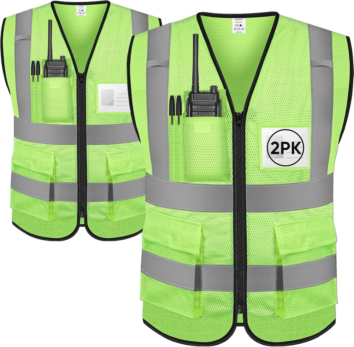 TICONN Reflective Safety Vest High Visibility Class II Mesh Vest for Women & Men Meets ANSI Standards