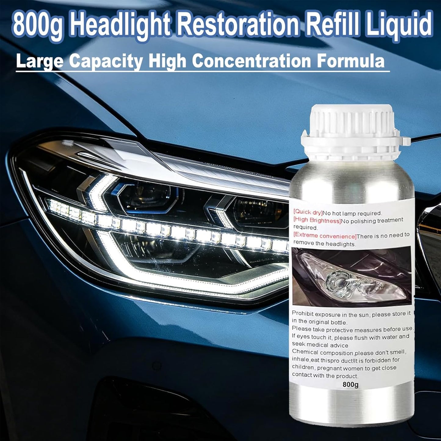 Headlight Restoration Kit, 800g Vapor Headlight Restoration Kit, Head Light Lens Restore Kit with 800g Repair Liquid for Repair Headlight Yellowing/Vague/Scratch/Oxidation