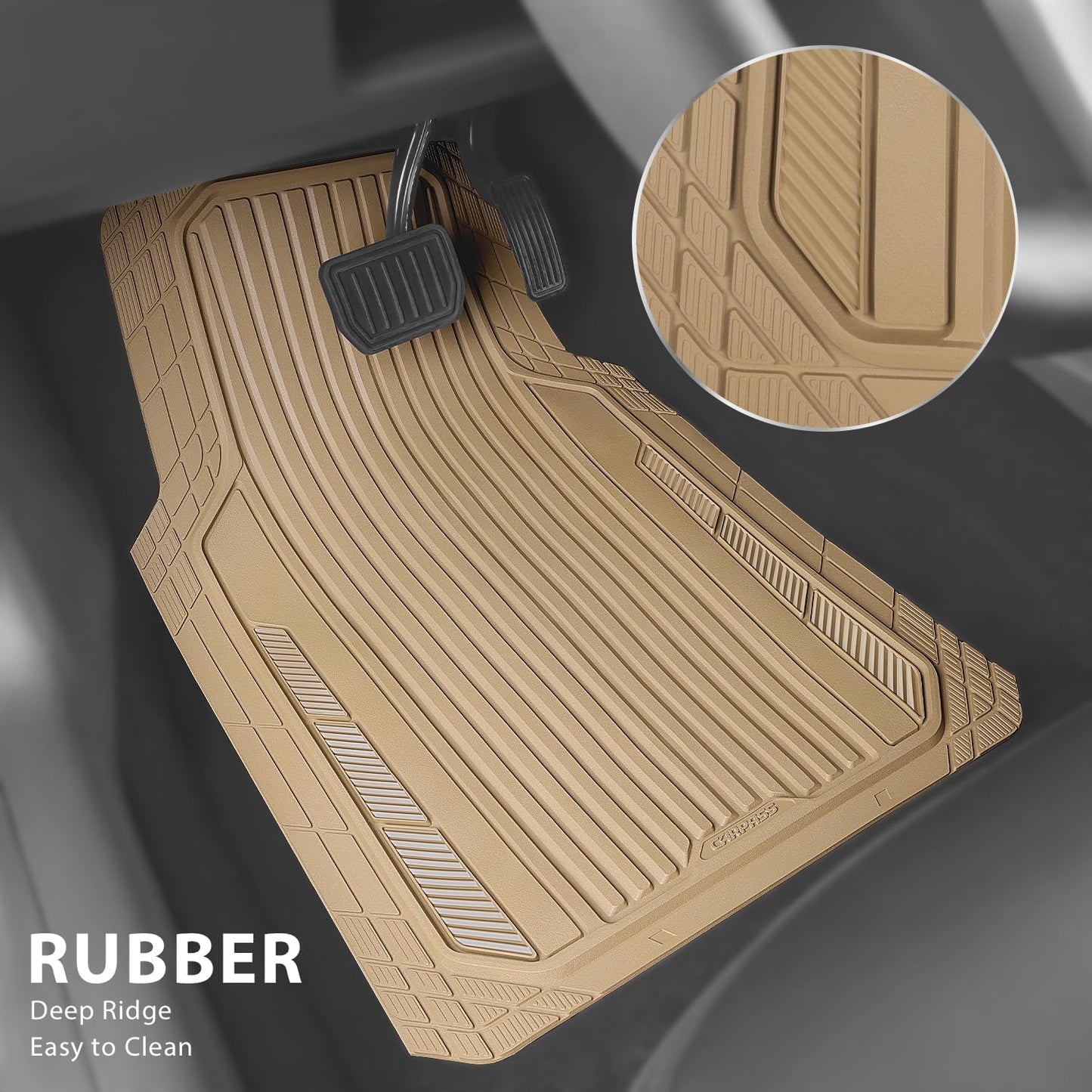 CAR PASS Heavy Duty Rubber Car Mats Metallic, Aluminum Film All Weather Floor Mats Waterproof Universal Trim to Fit Automotive SUV Sedan Van 4 Piece Anodized Deep Dish Two-Tone Sporty Black Red Chrome