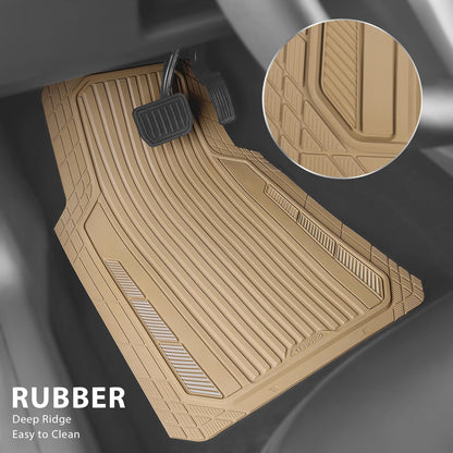 CAR PASS Heavy Duty Rubber Car Mats Metallic, Aluminum Film All Weather Floor Mats Waterproof Universal Trim to Fit Automotive SUV Sedan Van 4 Piece Anodized Deep Dish Two-Tone Sporty Black Red Chrome