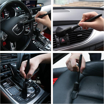HMPLL 10pcs Auto Car Detailing Brush Set Car Interior Cleaning Kit Includes 5 Boar Hair Detail Brush,3 Wire Brush, 2 Air Vent Brush for Cleaning Car Interior Exterior, Dashboard Engines Leather Wheel