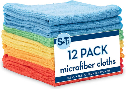 S&T INC. 150 Pack Microfiber Cleaning Cloth, Bulk Towels for Home, Reusable Microfiber Towels for Cars, Cleaning Rags, Assorted, 11.5 Inches x 11.5 Inches, 150 Count