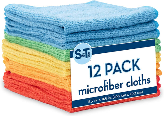 S&T INC. 150 Pack Microfiber Cleaning Cloth, Bulk Towels for Home, Reusable Microfiber Towels for Cars, Cleaning Rags, Assorted, 11.5 Inches x 11.5 Inches, 150 Count