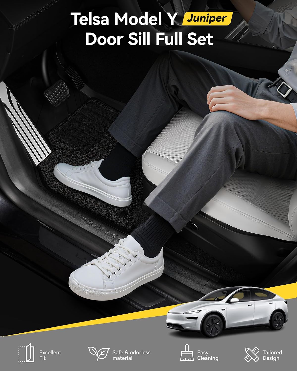 3W Tesla Model Y Juniper 9PCS Door Sill Protector 2025 2026 5 Seat (Not Standard/Original Tailgate Sill) Front,Rear, Rear Bumper,Trunk,Door Entry Guard, Anti-dust Cover,Edge Guards,Model Y Accessories