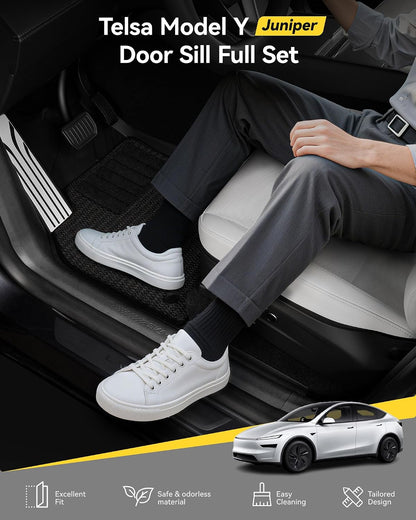 3W Tesla Model Y Juniper 9PCS Door Sill Protector 2025 2026 5 Seat (Not Standard/Original Tailgate Sill) Front,Rear, Rear Bumper,Trunk,Door Entry Guard, Anti-dust Cover,Edge Guards,Model Y Accessories